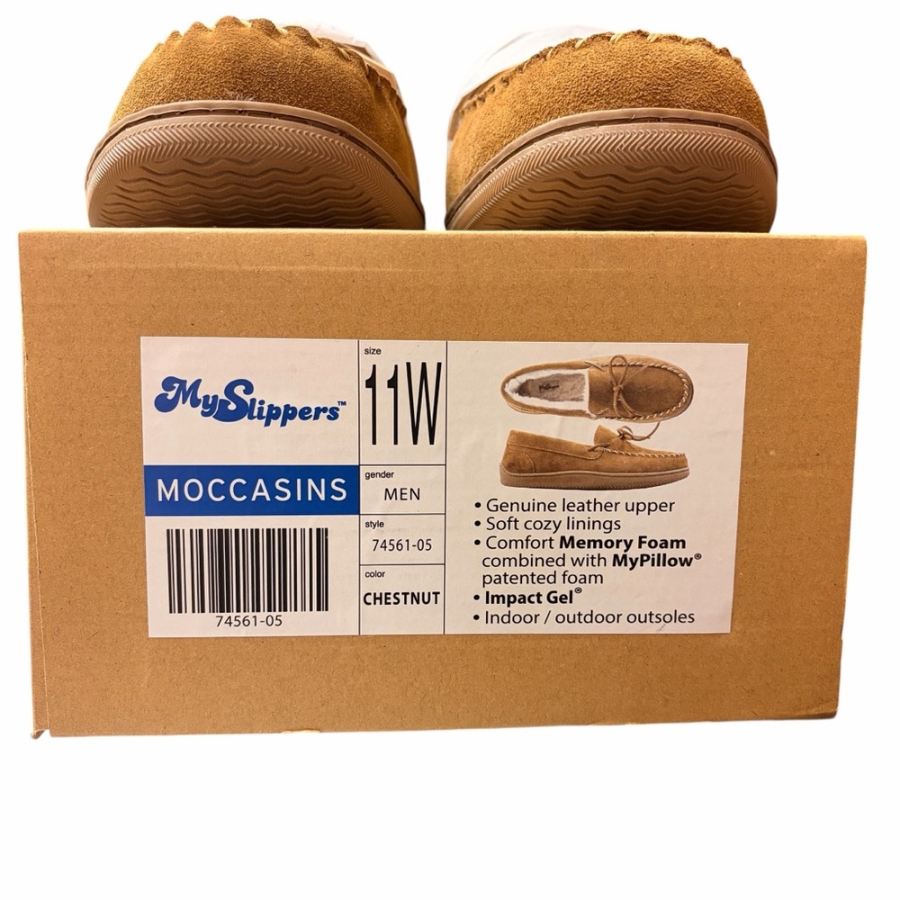 MY SLIPPERS new Men's Tan Suede Faux Fur Slip-On Leather Loafers - US11 WIDE - Picture 2 of 15